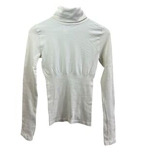 Bebe Turtleneck Top Cream Ribbed Knit Long Sleeve Womens Size P S USA Made